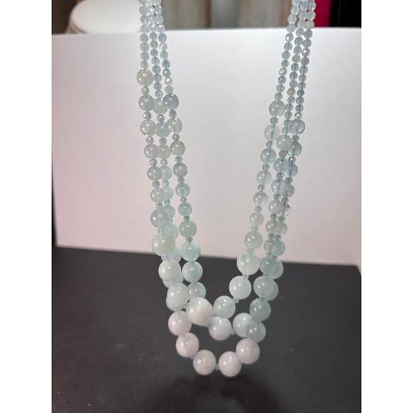 Triple strand aquamarine necklace with sterling silver lobster clasp - Picture 7 of 11